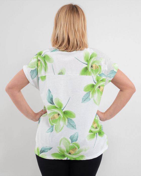 Tricou alb 'Chic Blossom' din bumbac, cu motive florale vernil și cuvinte [2]