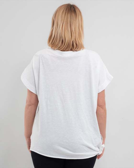 Tricou alb Fluture, din in si bumbac cu funda laterala [4]