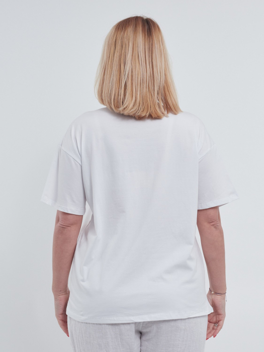 Tricou casual de vara din bumbac fin cu aplicatii delicate cirese croiala lejera maneci scurte talie unica alb [2]