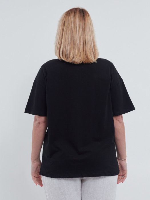 Tricou dama casual cu croiala lejera din bumbac usor elastic si aplicatii chic cirese ideal pentru vara negru [3]