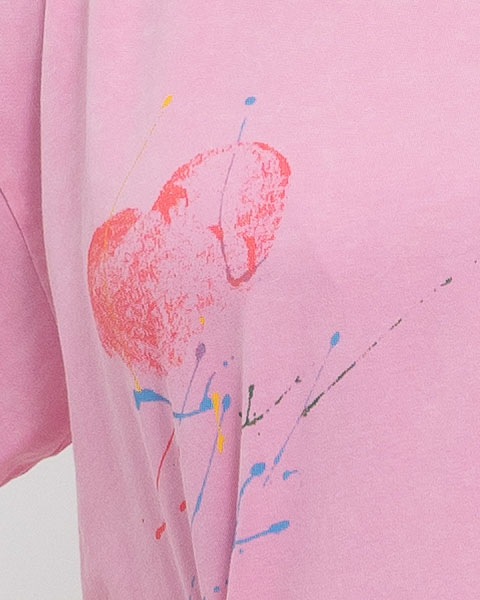 Tricou larg roz din bumbac gros cu imprimeu abstract [4]
