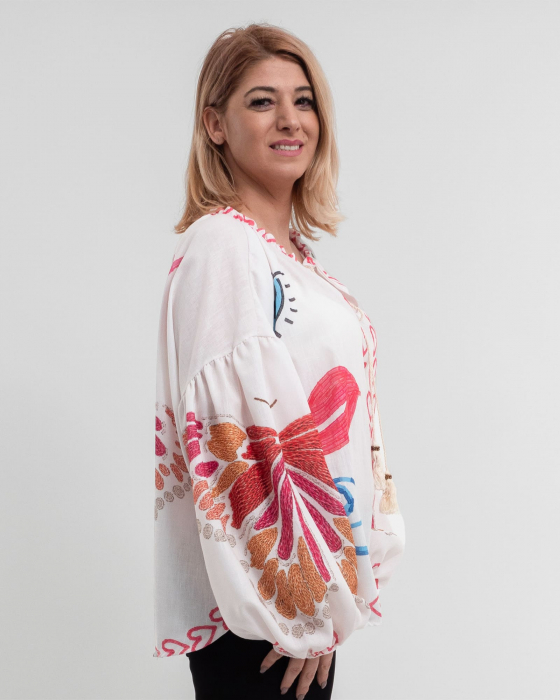 Tunica Boho alba cu imprimeu [3]