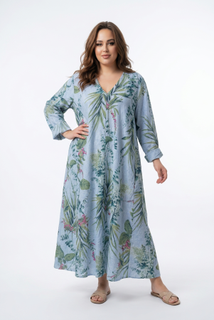 Rochie maxi bleu din in cu imprimeu botanic [1]