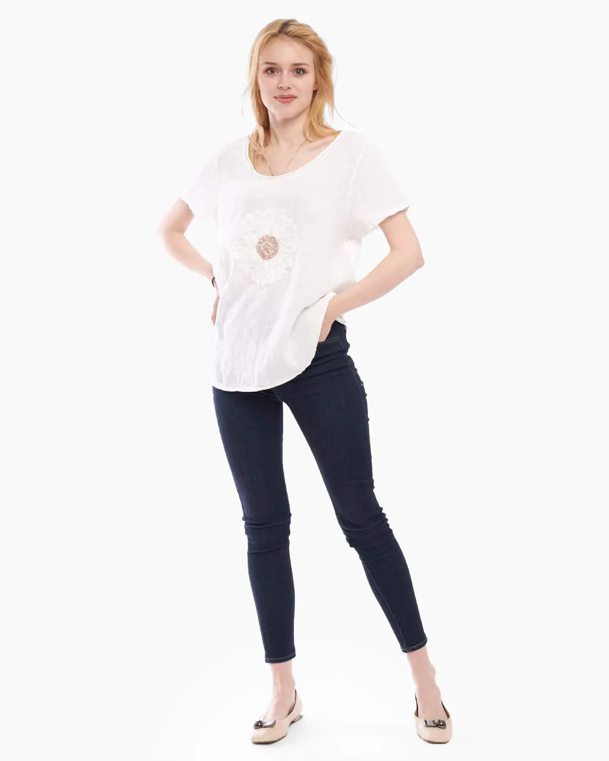 Bluze din In - Bluza alba din in si bumbac