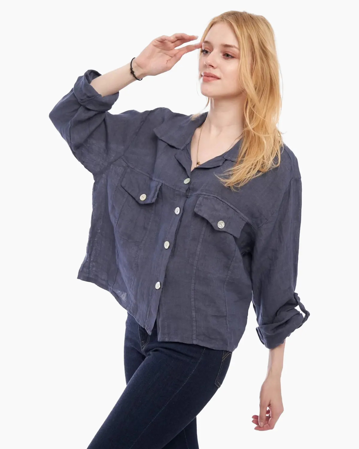 Bluza albastra din in tip jacheta [1]