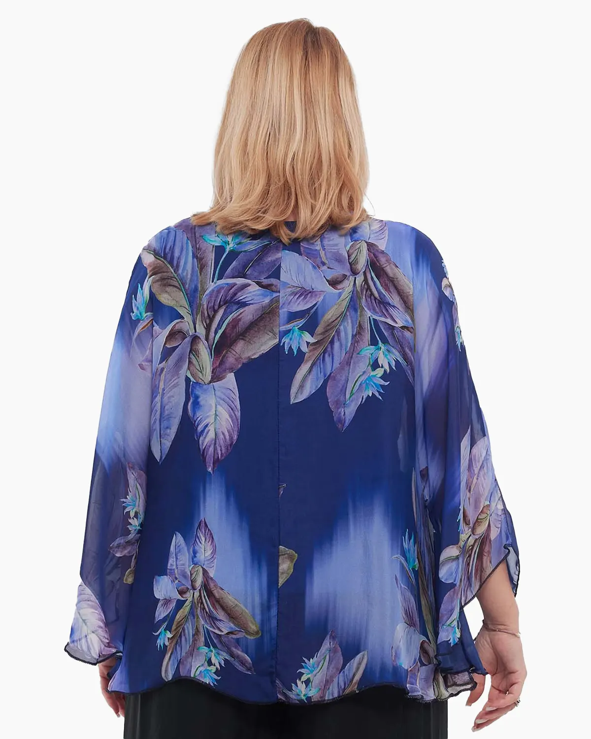 Bluză albastră vaporoasă stil kimono cu imprimeu floral [1]