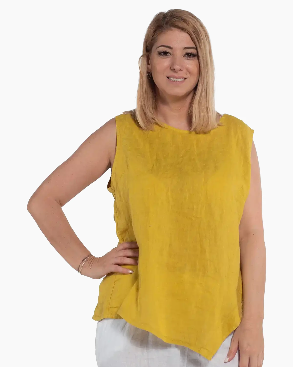 Bluze din In - Bluză amplă din in într-o nuanță de galben vibrant
