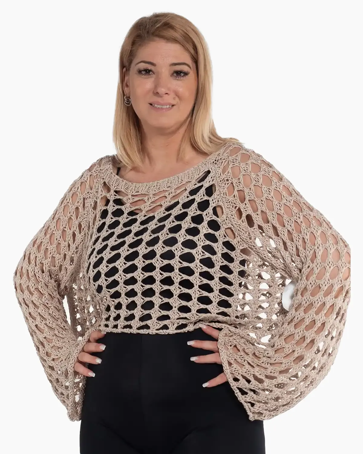 Îmbrăcăminte Damă - Bluză bej în stil boho cu mâneci batwing și umeri căzuți