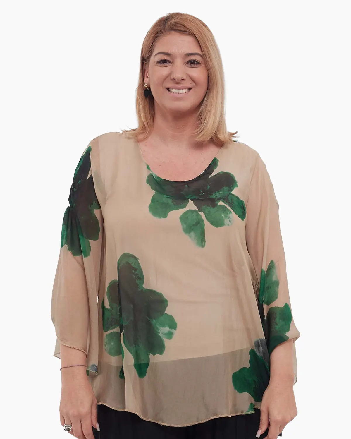 Bluză bej stil kimono cu imprimeu floral elegant [3]