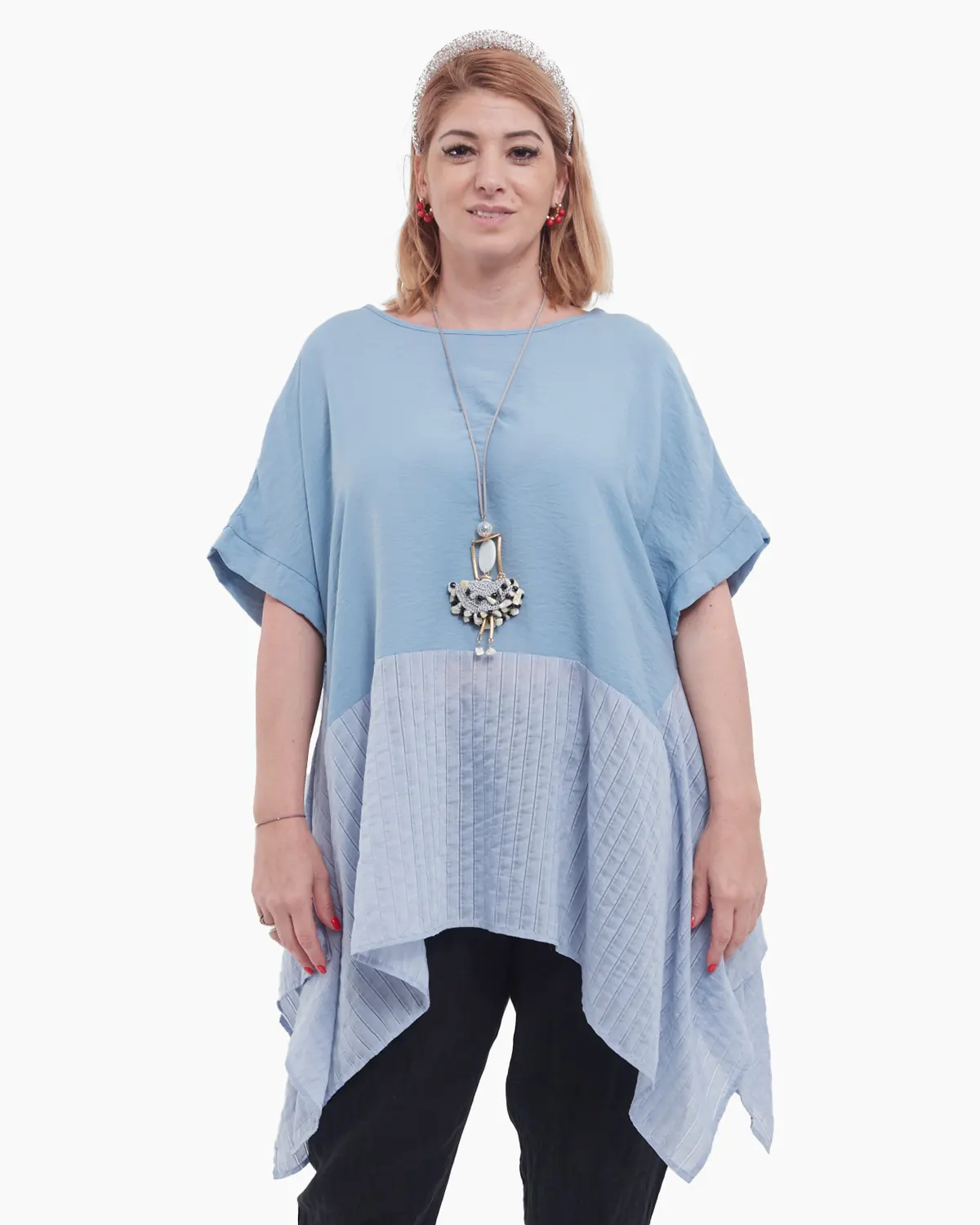 Bluze din Vâscoză - Bluză bleu damă , lejeră și elegantă – mărime universală