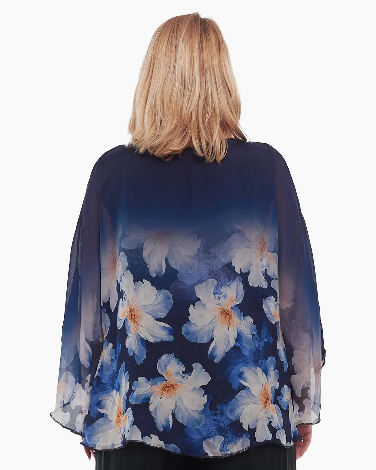 Bluză bleumarin elegantă stil kimono cu imprimeu floral [1]
