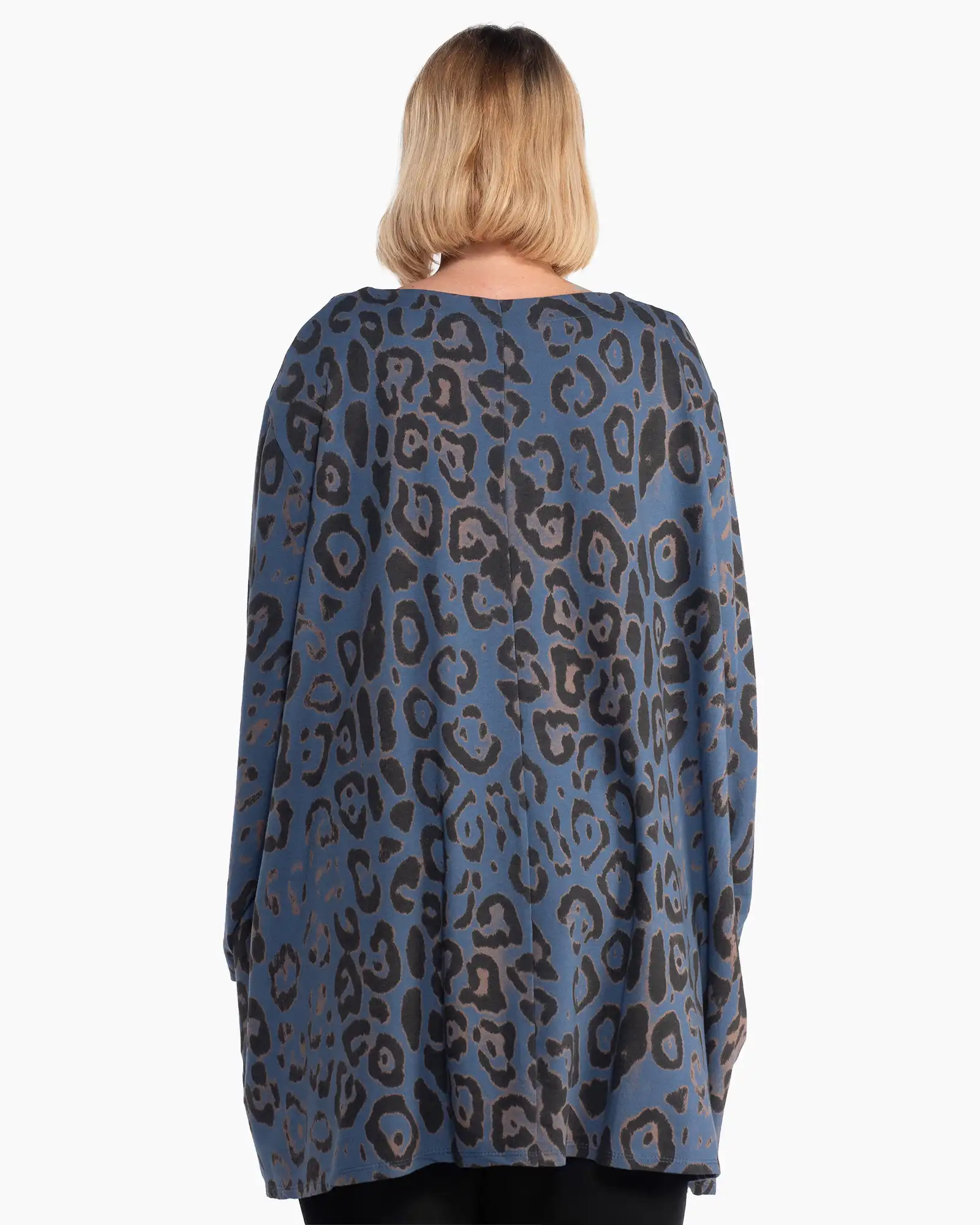 Bluză casual albastră supradimensionată cu imprimeu animal print [1]