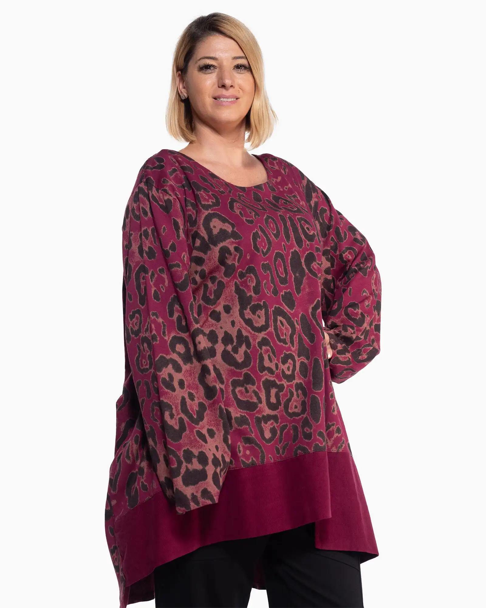Bluză casual grena cu animal print, definită de o croială lejeră [2]
