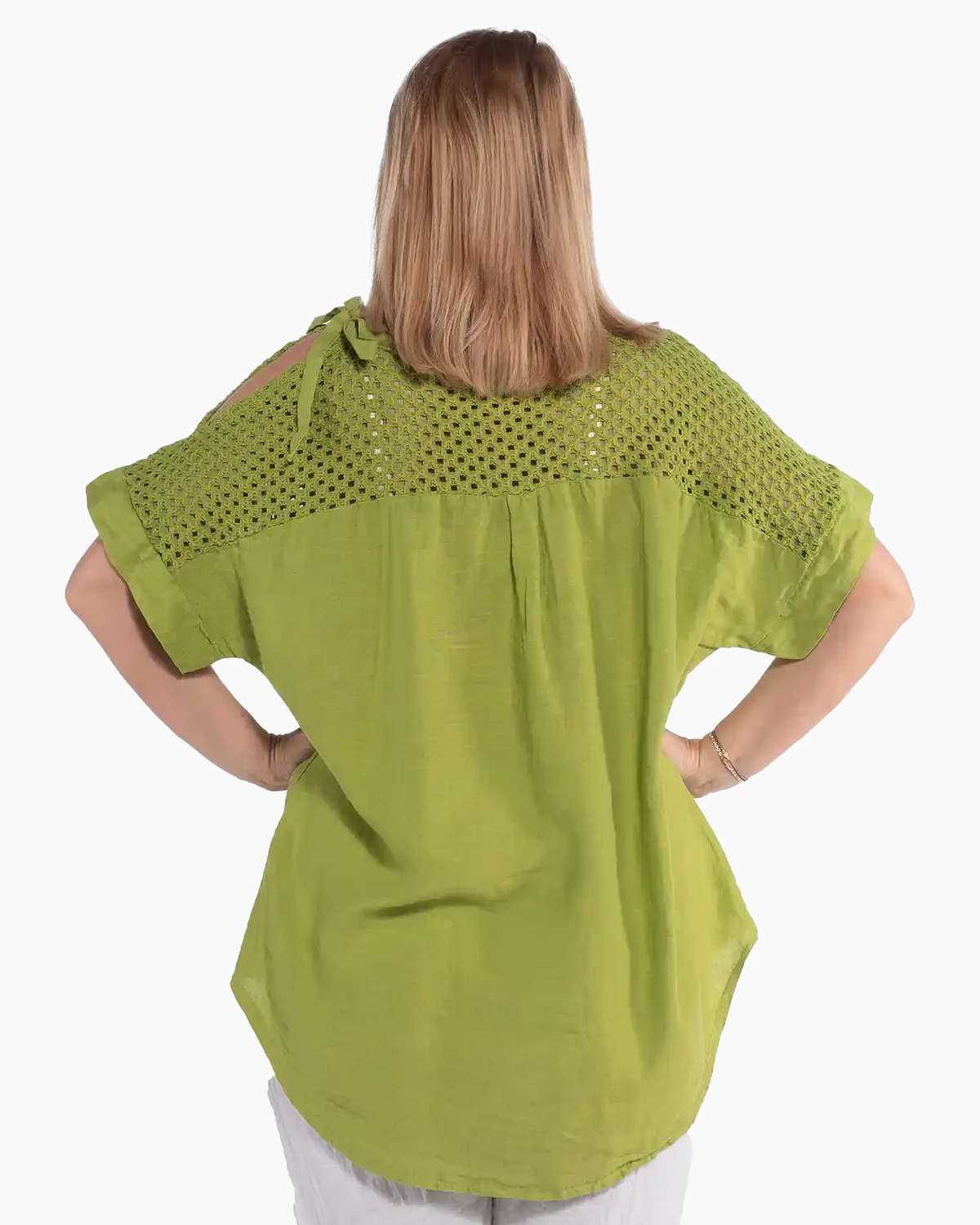 Bluză casual vernil din in cu mâneci kimono pentru siluete plus-size [1]
