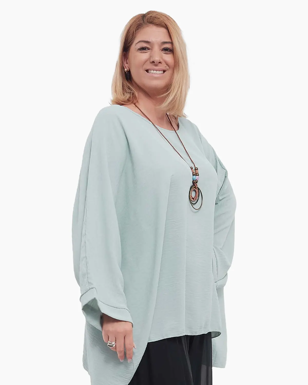 Bluză casual bleu din vâscoză plus-size cu colier inclus [2]