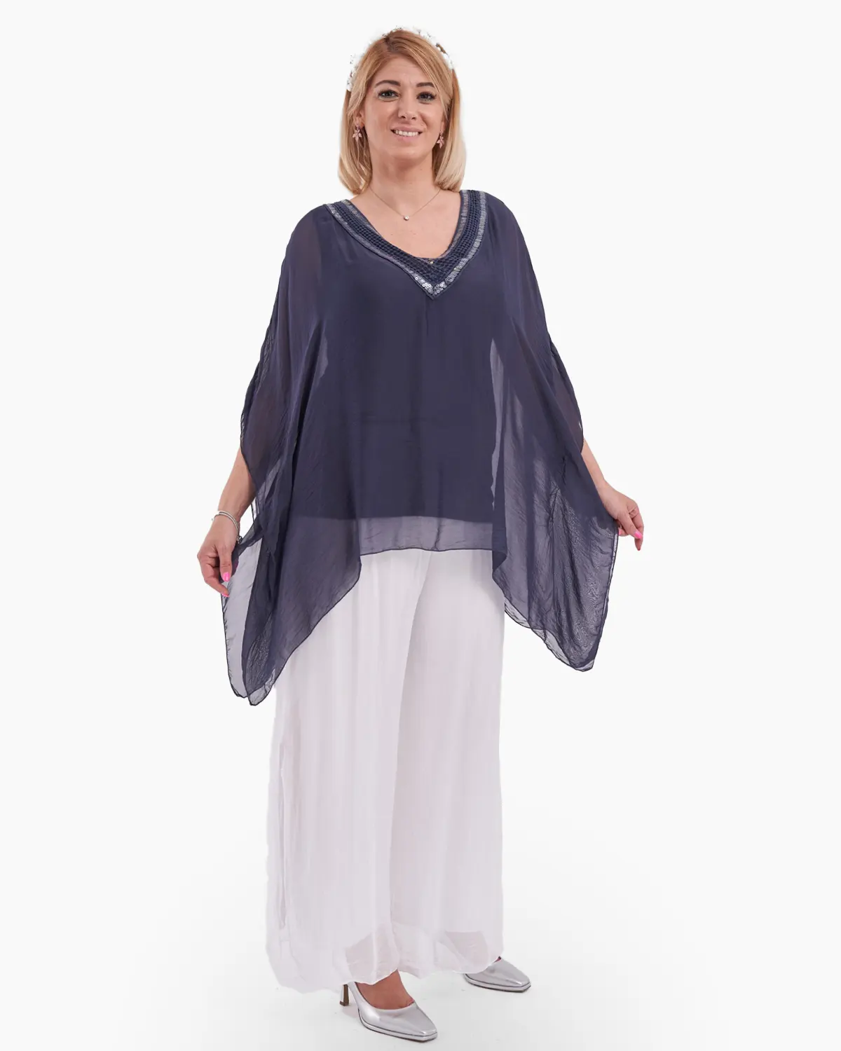 Bluza chic din matase naturala bleumarin [1]