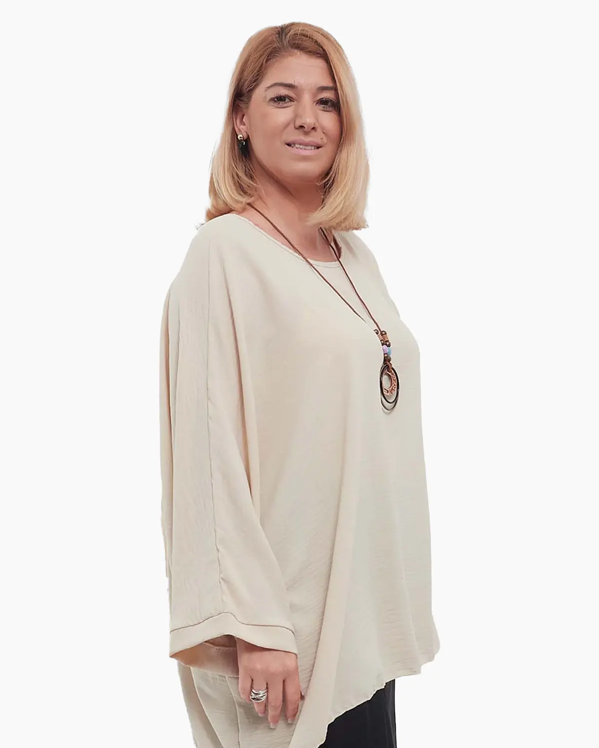 Bluză crem casual fluidă din vâscoză mărime unică cu colier [2]