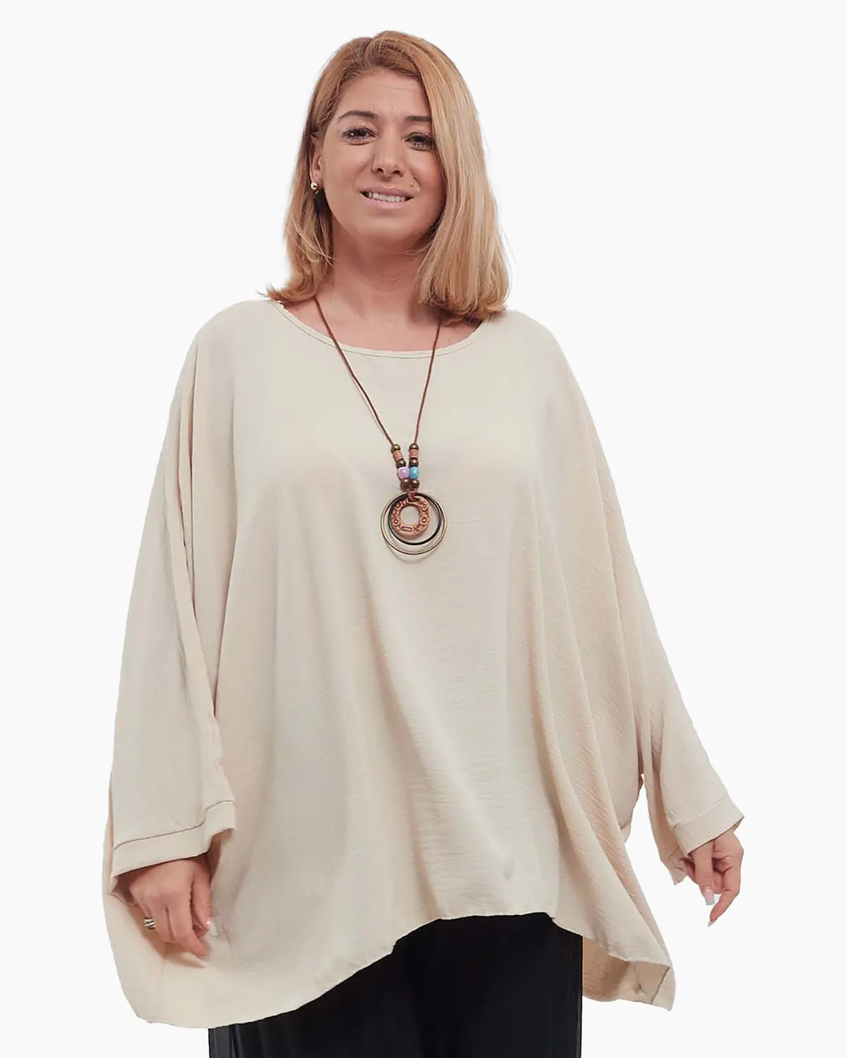 Bluze din Vâscoză - Bluză crem casual fluidă din vâscoză mărime unică cu colier