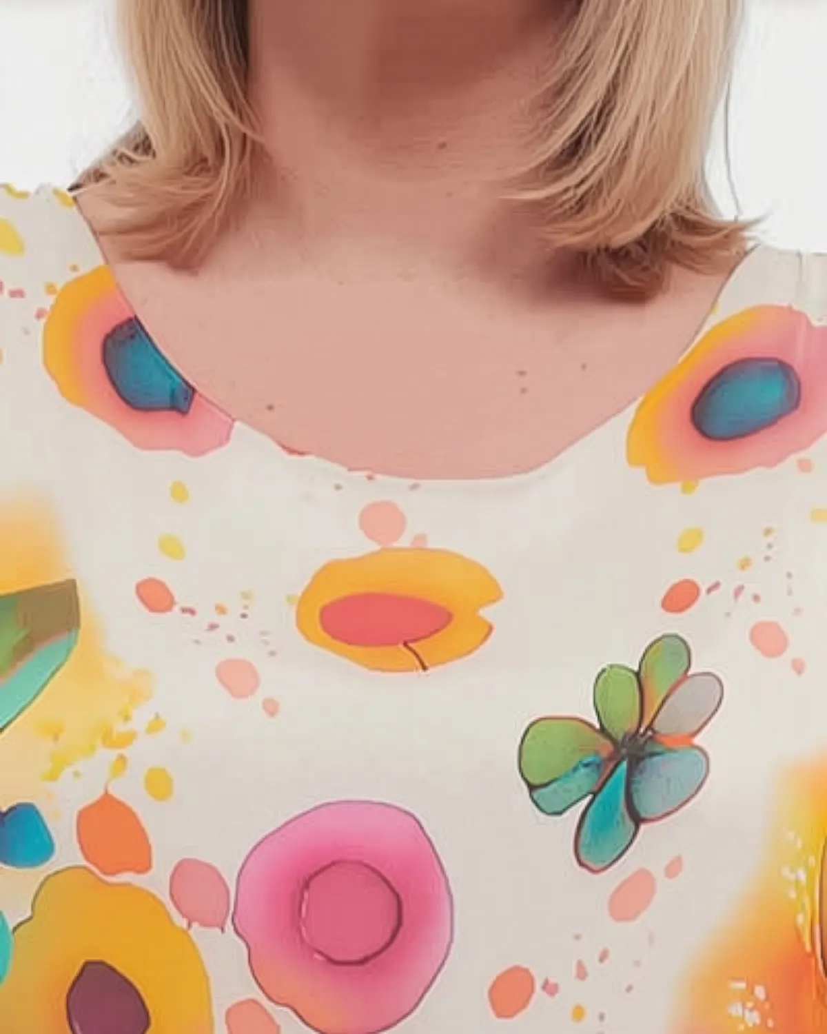 Bluză crem romantică din mătase cu imprimeu floral diafan [4]