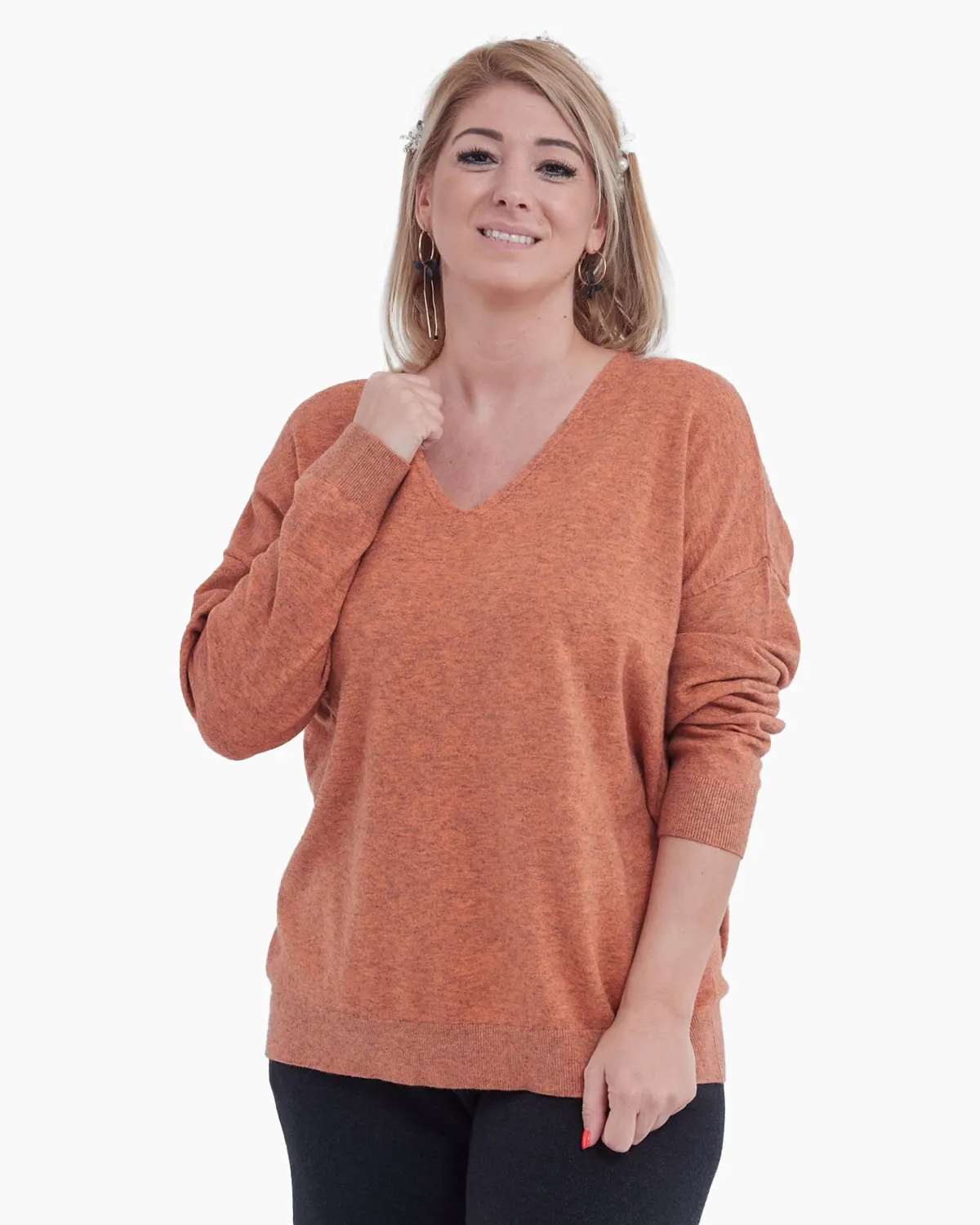 Bluze din Vâscoză - Bluza cu decolteu in V si croi lejer, orange