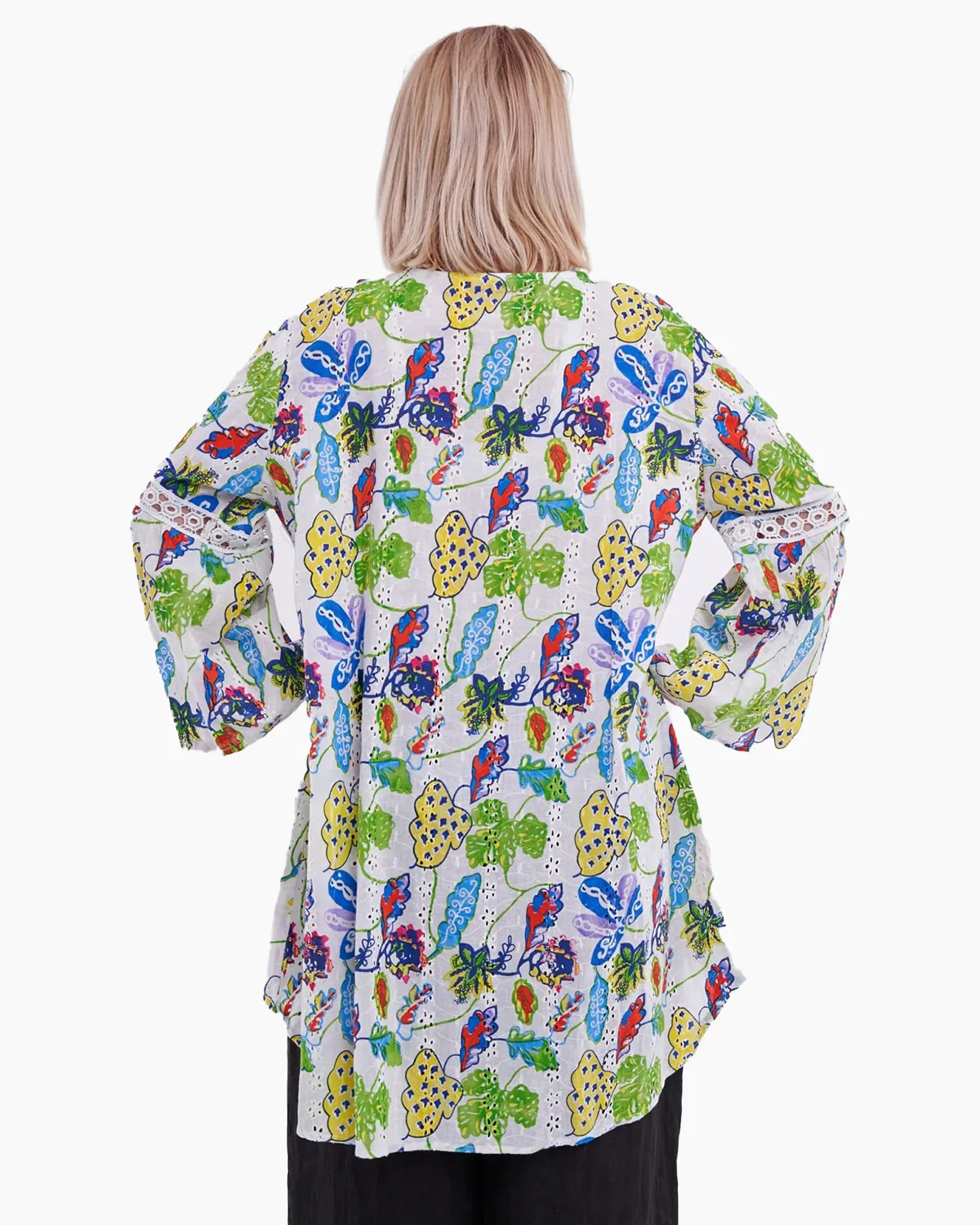 Bluza din bumbac cu dantela si imprimeu verde [1]