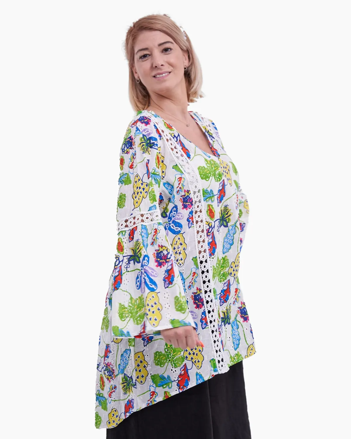 Bluze la Promoție - Bluza din bumbac cu dantela si imprimeu verde