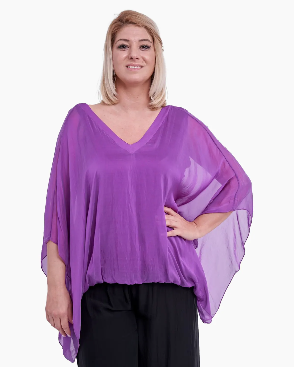 Haine damă - Bluza din matase cu elastic in talie, violet