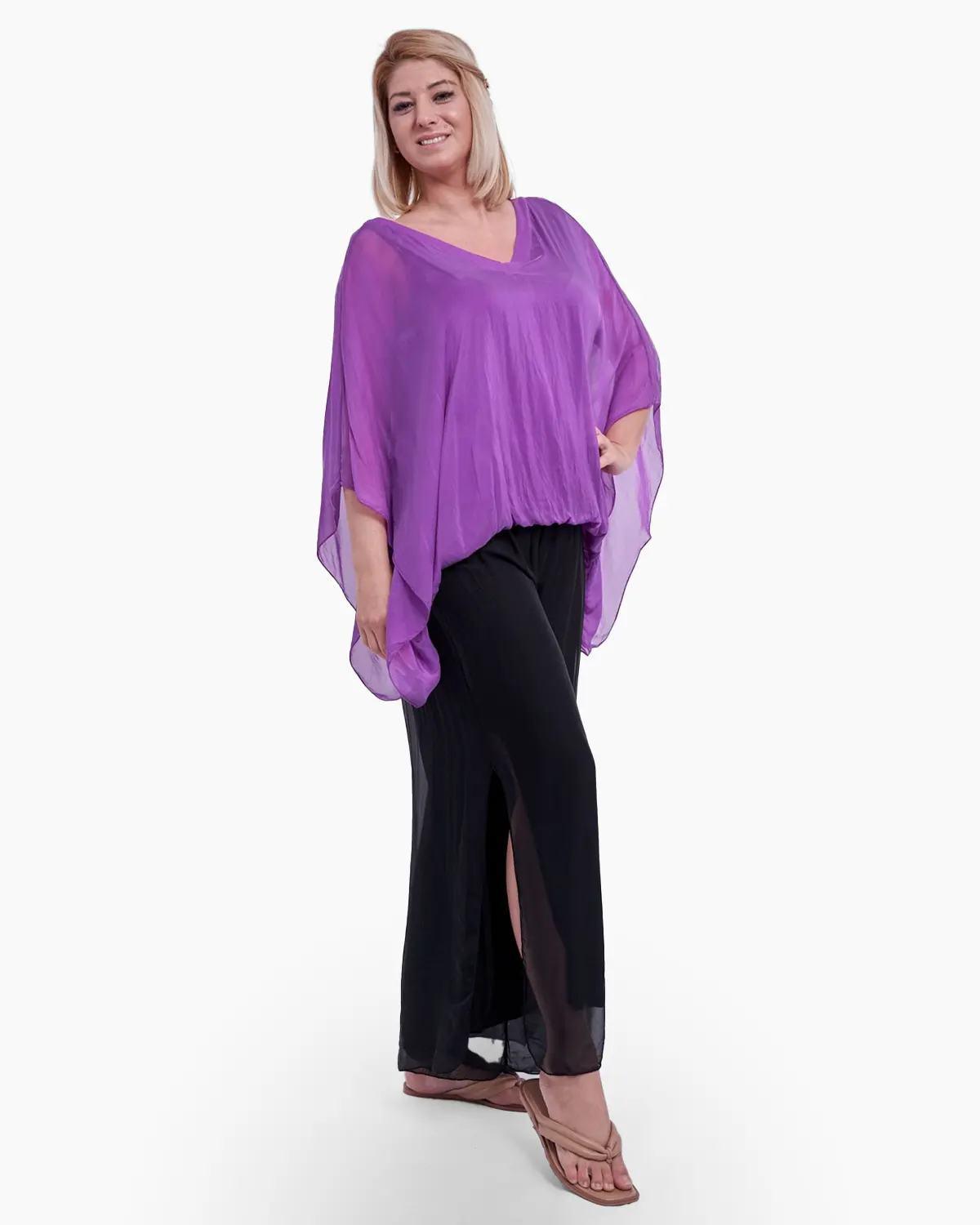 Bluza din matase cu elastic in talie, violet [1]