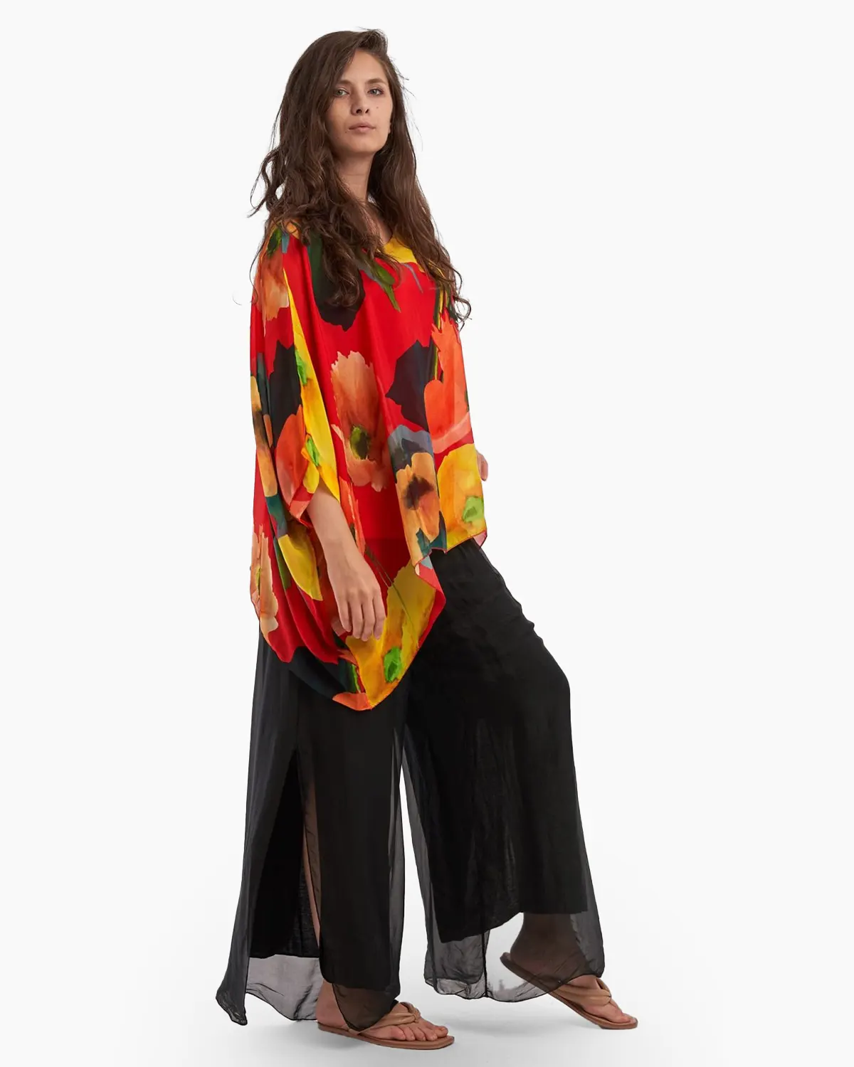 Bluza din matase naturala, imprimeu maci, pe fond rosu [1]
