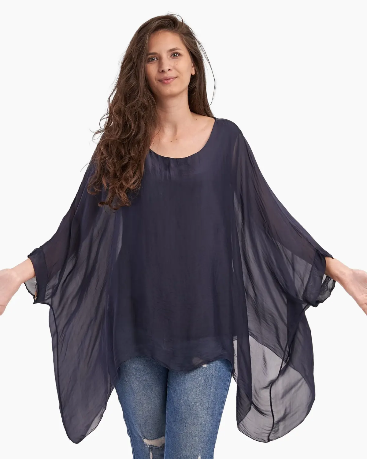 Bluza din matase naturala in colturi, bleumarin [1]
