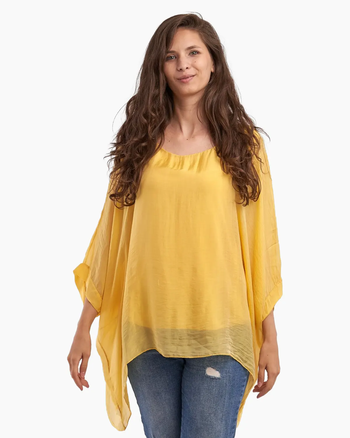 Bluze - Bluza din matase naturala in colturi, galbena