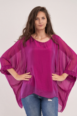 Bluze din Mătase - Bluza din matase naturala in colturi, magenta