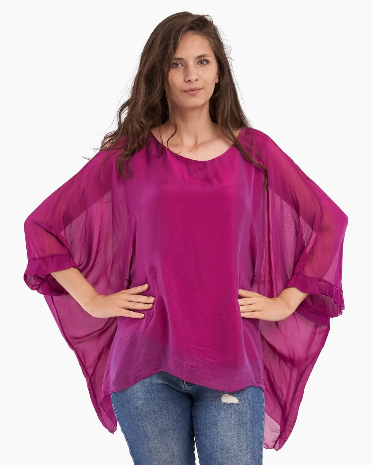 Bluze din Mătase - Bluza din matase naturala in colturi, magenta