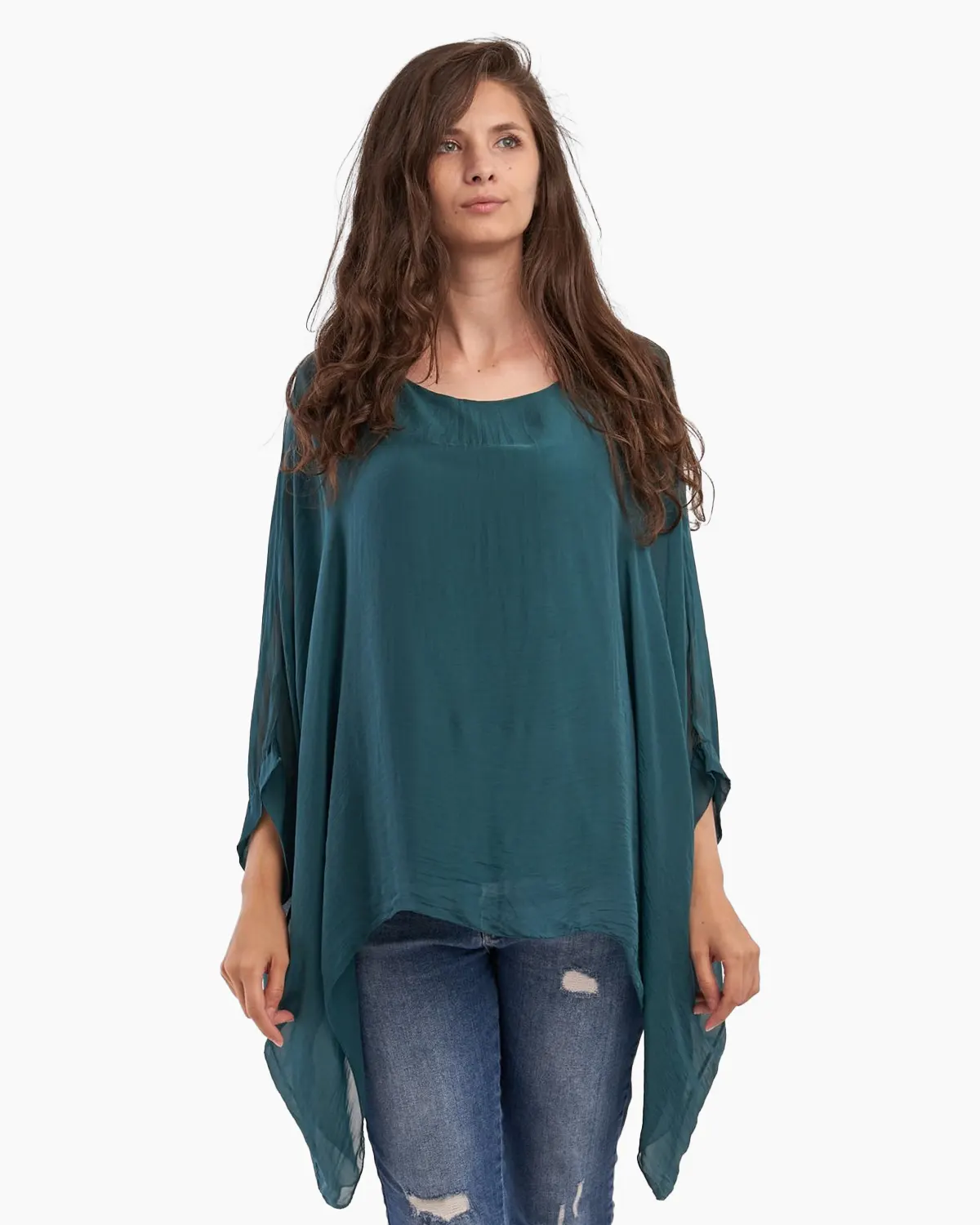 Bluze din Mătase - Bluza din matase naturala in colturi, verde inchis