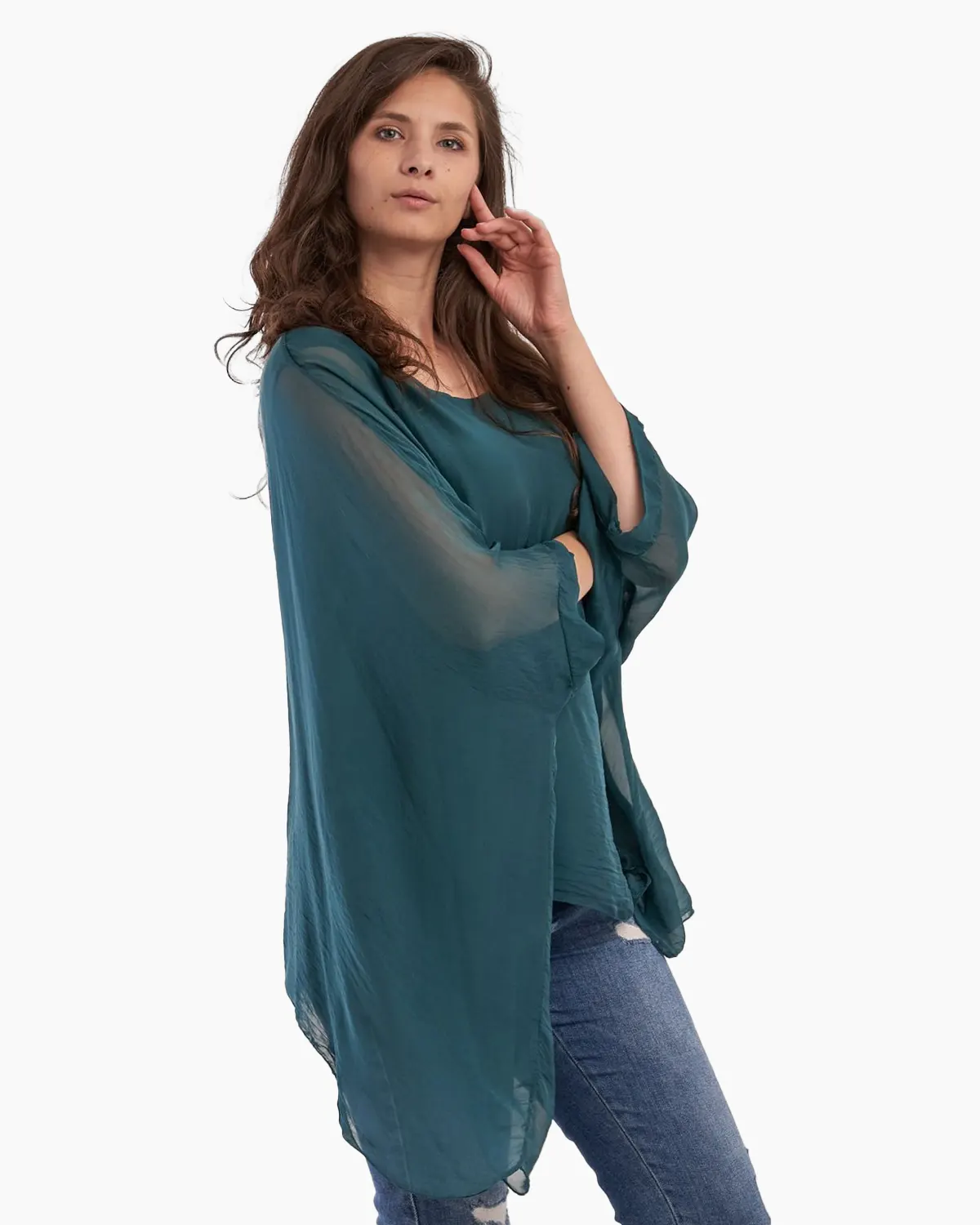 Bluza din matase naturala in colturi, verde inchis [1]
