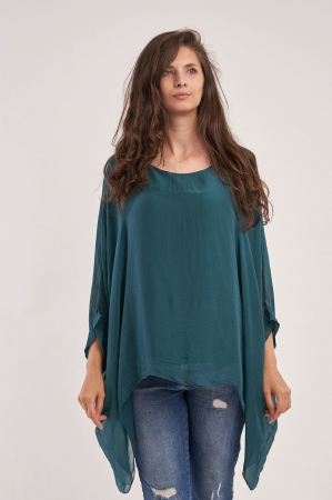 Bluze din Mătase - Bluza din matase naturala in colturi, verde inchis