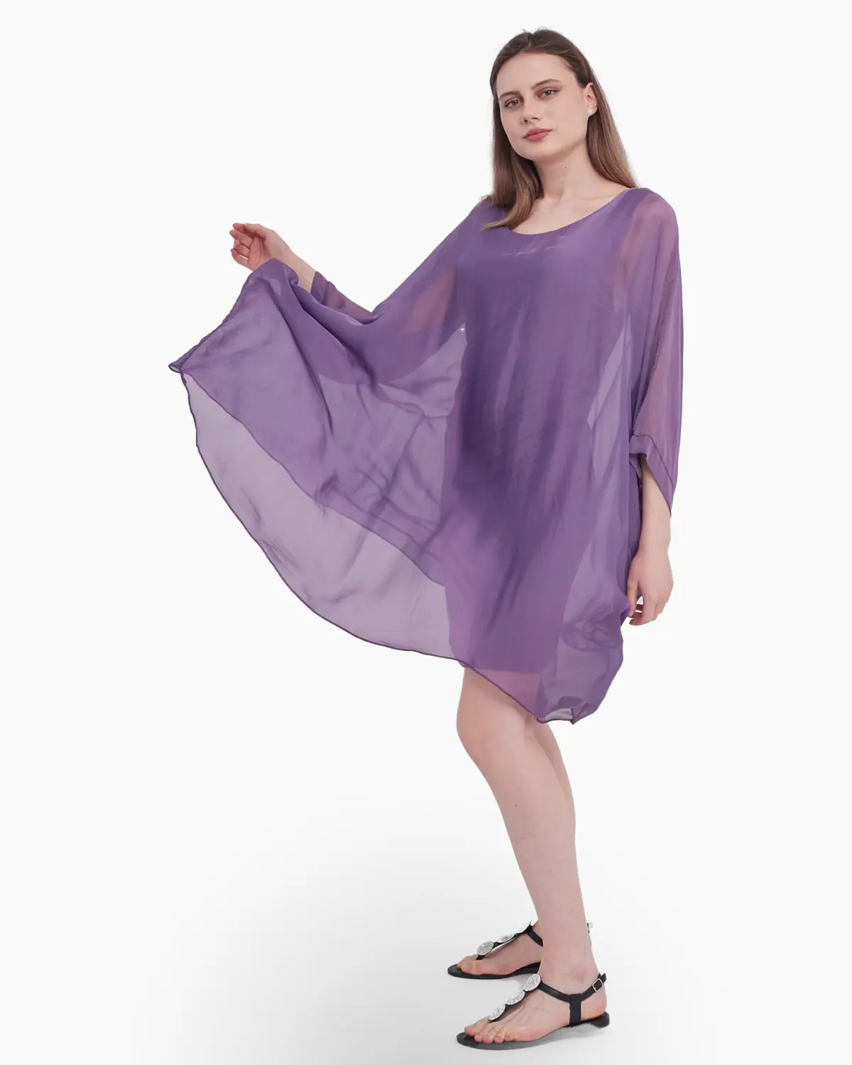 Bluza din matase naturala si vascoza tip poncho, mov [1]