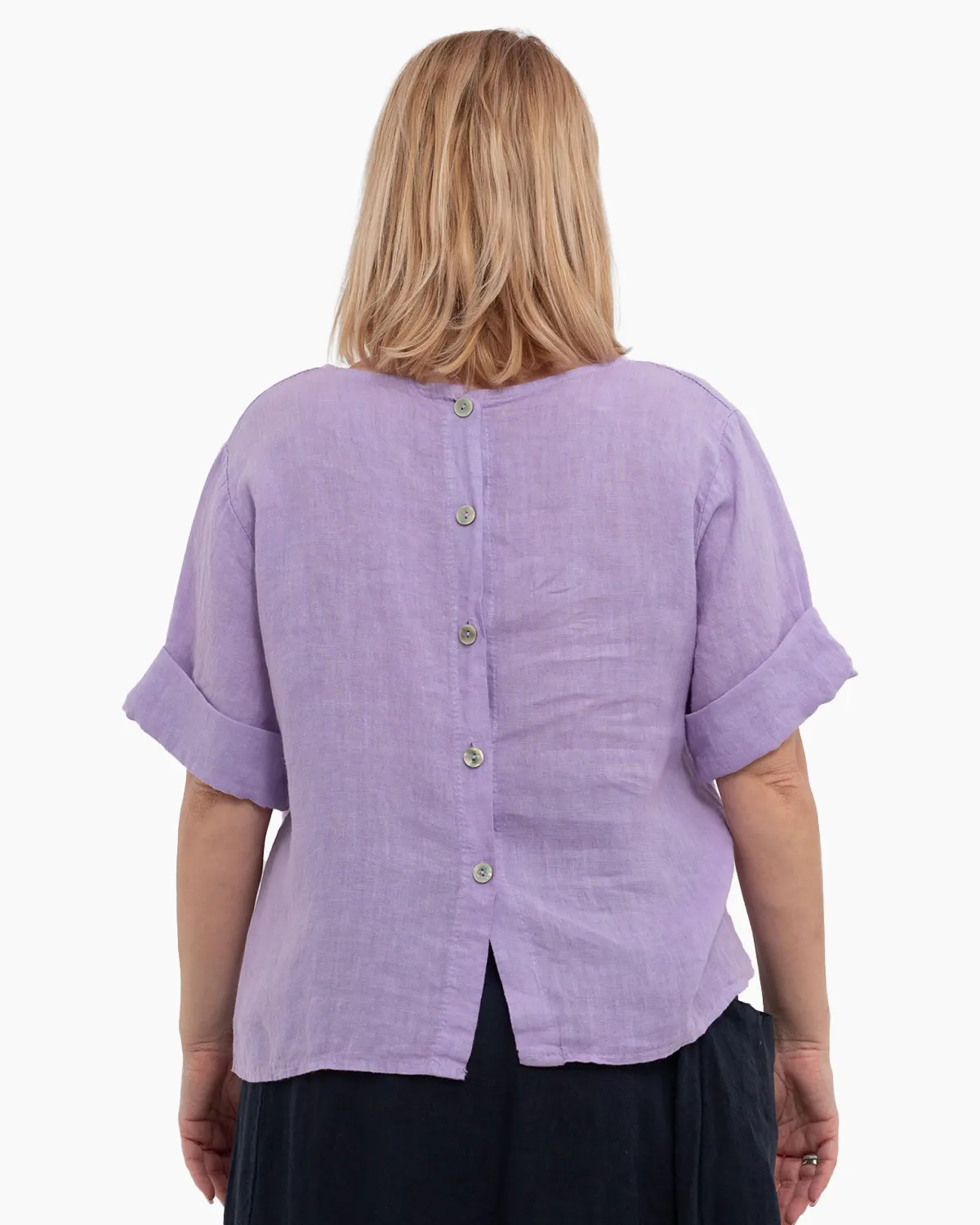 Bluza dreapta lila din in accesorizata la spate cu nasturi [1]