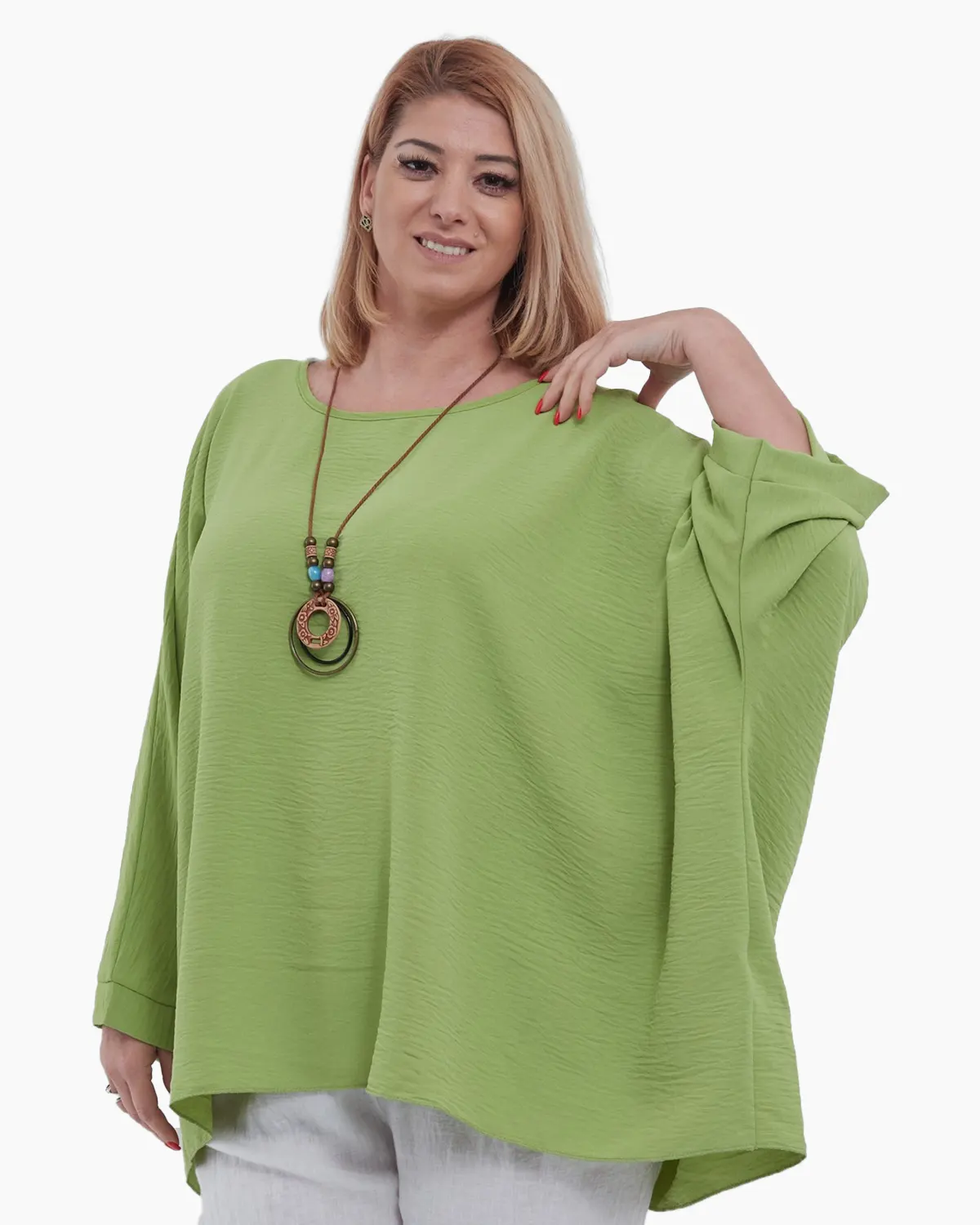 Haine damă - Bluza eleganta model fluture, croiala lejera si versatila, talie unica, cu pandativ inclus, maneci lungi, Vernil