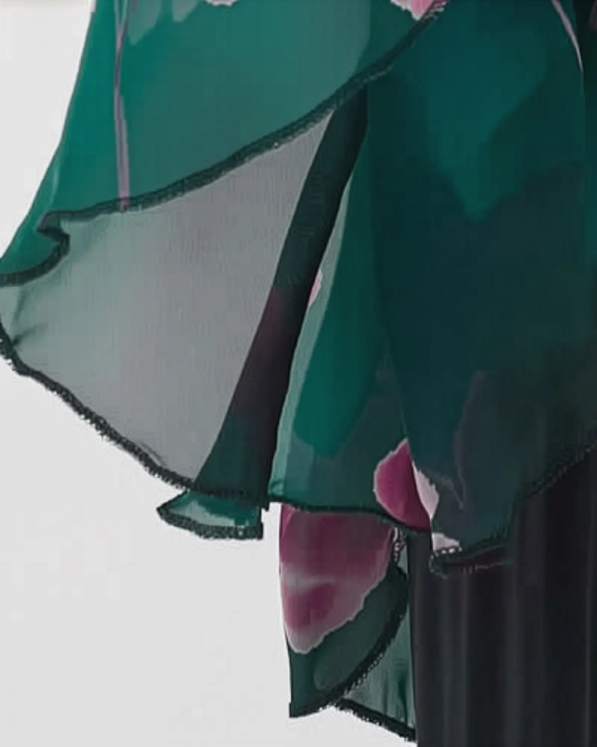 Bluză elegantă verde stil kimono din vâscoză cu mâneci evazate și imprimeu floral [4]