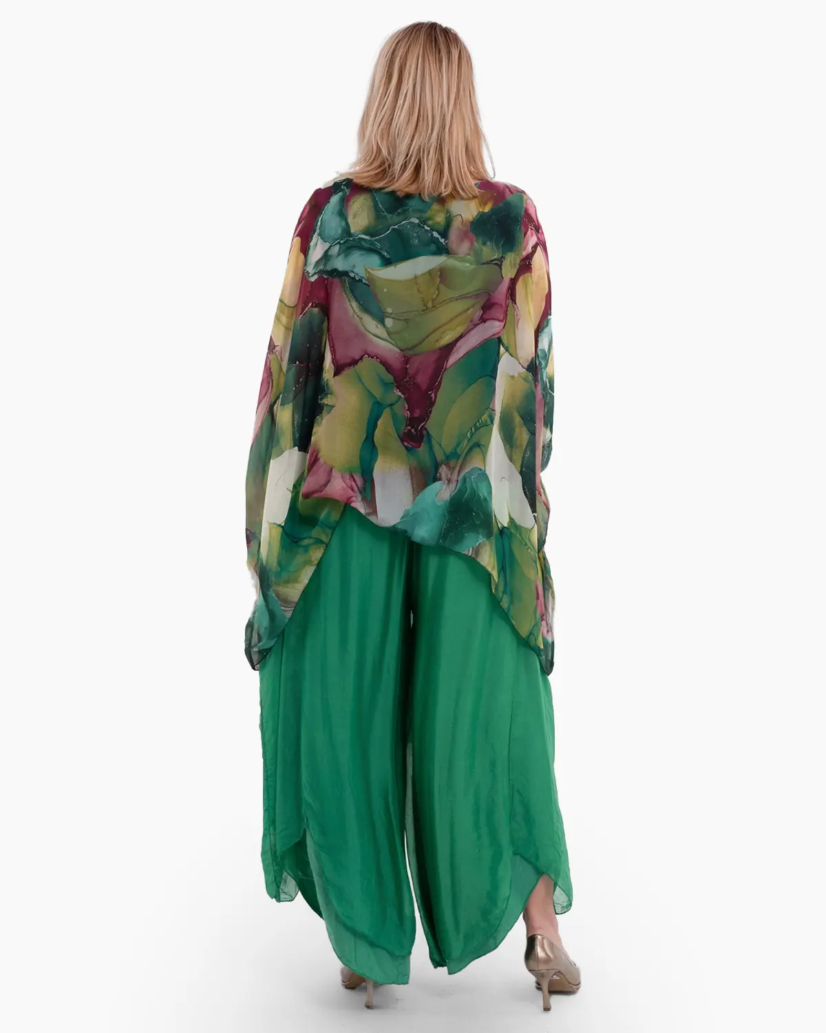 Bluza fluida cu matase, verde kaki si visiniu [1]