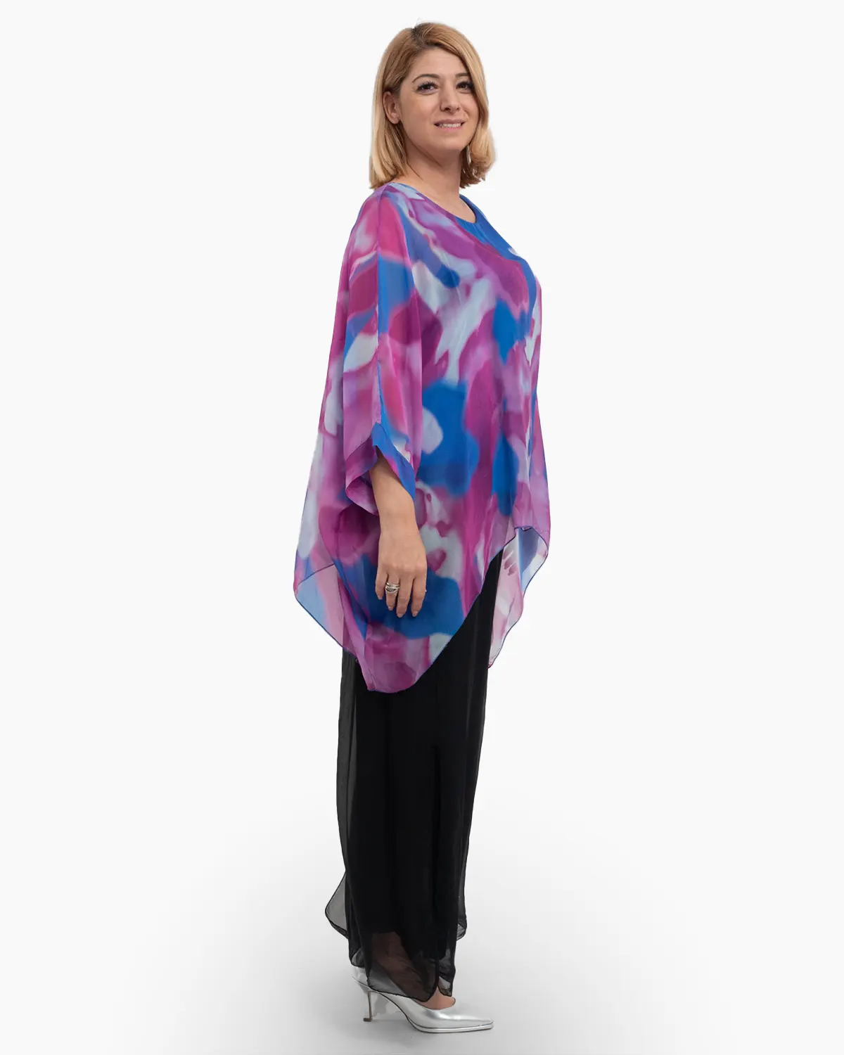 Bluza fluida mov din matase cu imprimeu floral [2]