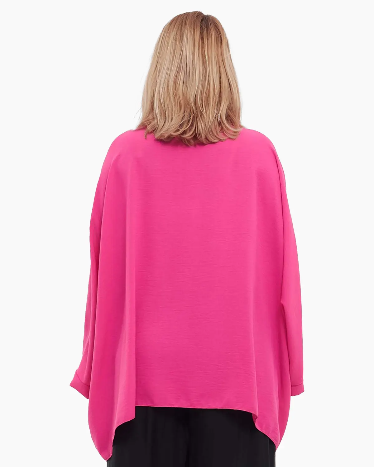 Bluză fucsia casual amplă din vâscoză, mâneci dolman, colier inclus [1]