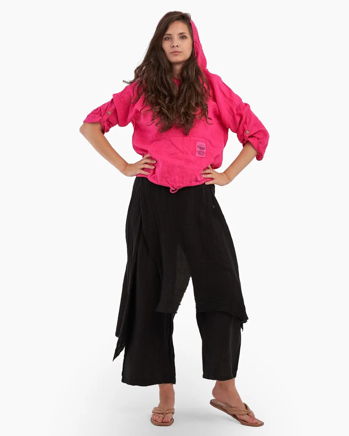 Bluza fucsia gen hanorac din in cu gluga si buzunare [1]