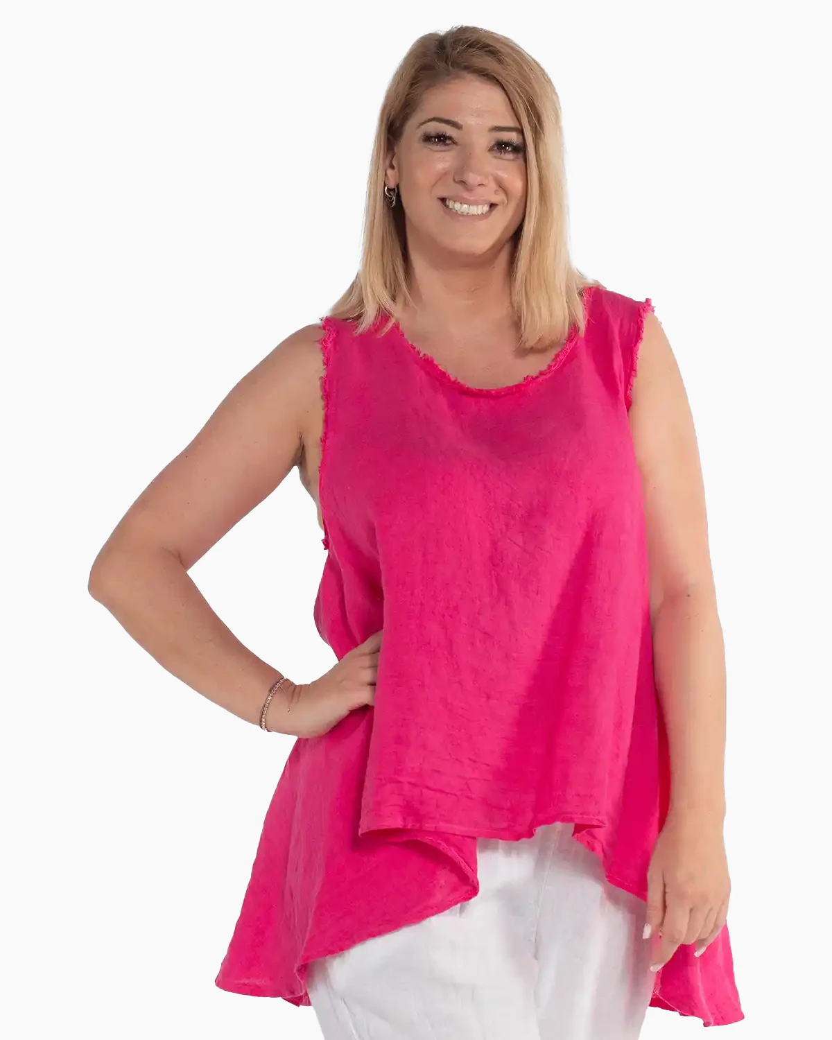 Bluze din In - Bluză fucsia vaporoasă din in cu design relaxat și franjuri