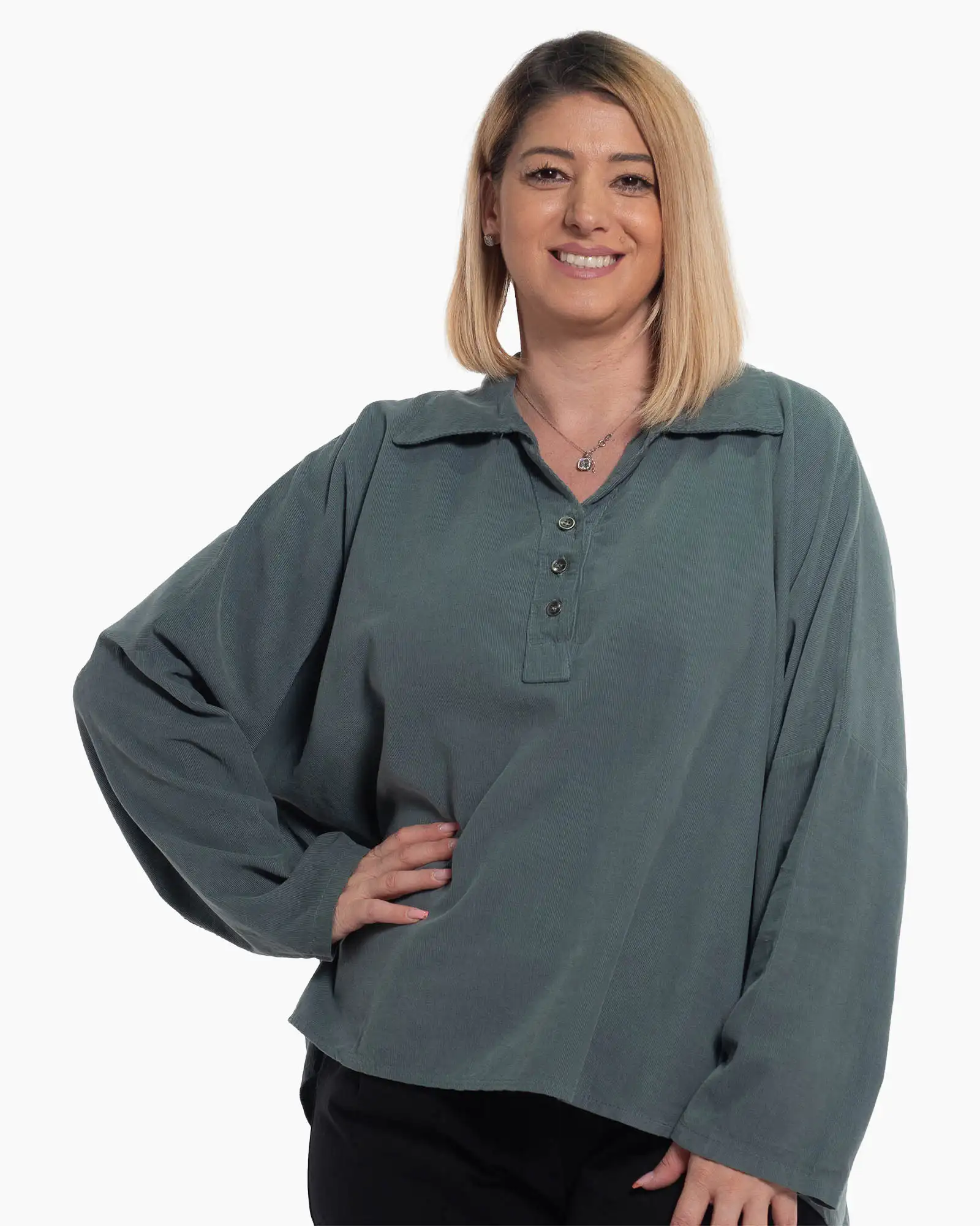 Bluze din Bumbac - Bluză gri din raia cu design fluid și umeri căzuți
