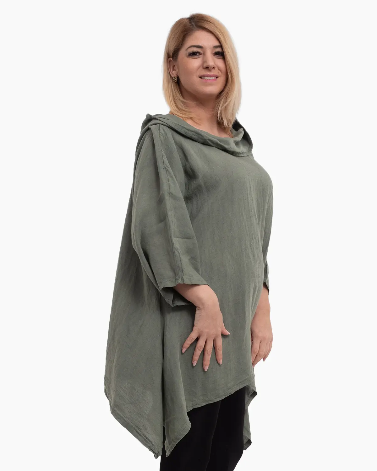 Bluza kaki din in cu gluga si croi lejer pentru eleganta casual [2]