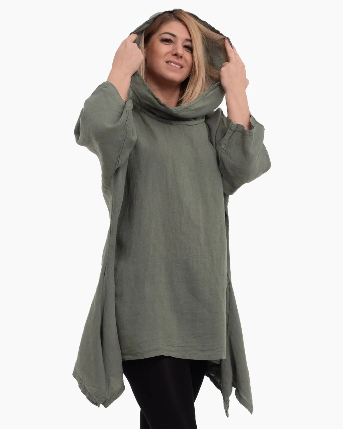 Bluza kaki din in cu gluga si croi lejer pentru eleganta casual [3]
