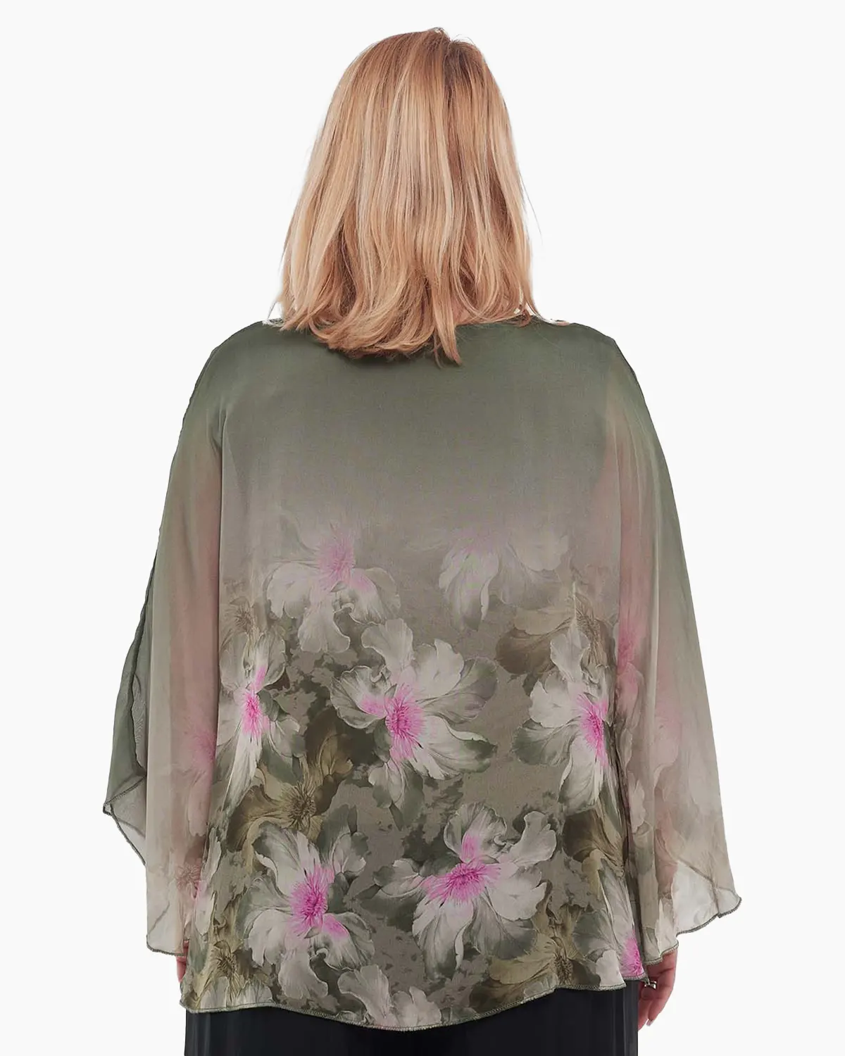 Bluză kaki elegantă stil kimono cu imprimeu floral [1]