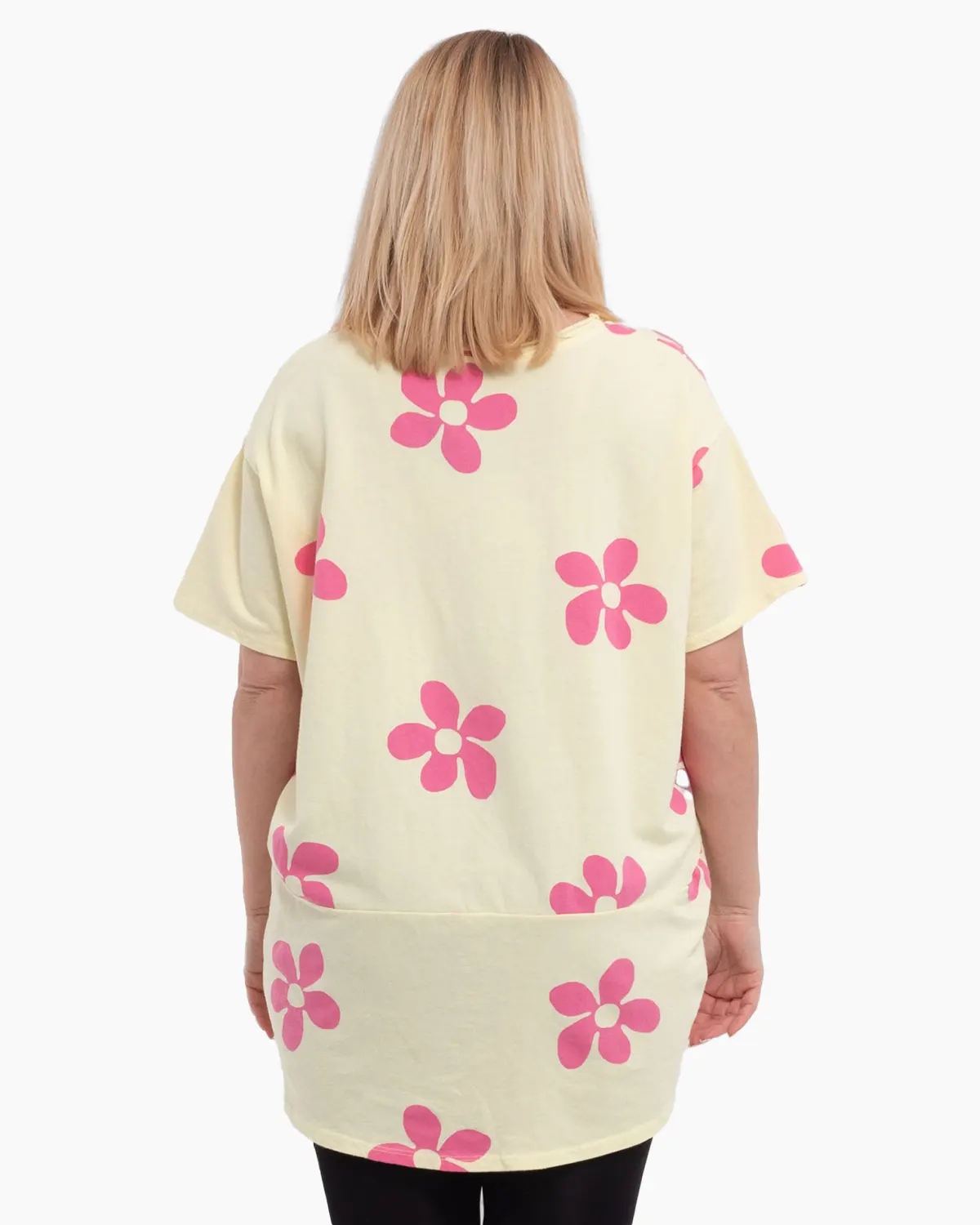 Bluza larga galbuie, cu anchior, din bumbac si flori roz [1]